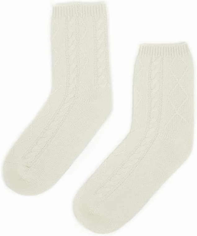 100% Pure Cashmere Women's Sleep Socks, 3-Ply Ultra Soft Cozy Cable Knit, Luxury Bed Socks for Warmth, Comfort, and Lounging