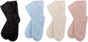 100% Pure Cashmere Women's Sleep Socks, 3-Ply Ultra Soft Cozy Cable Knit, Luxury Bed Socks for Warmth, Comfort, and Lounging