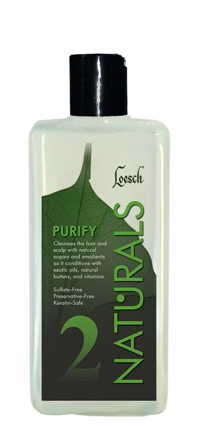 10 oz Loesch Naturals Purify Step 2, an advanced shampoo that cleanses the hair and scalp with all natural ingredients, sulfate-free and preservative-free.