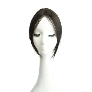 10" Clip in Bangs Hand-tied Base, 360° Clip In Hair Topper No Bangs Upgrade Handmade Hair Extensions (Brownish Black)