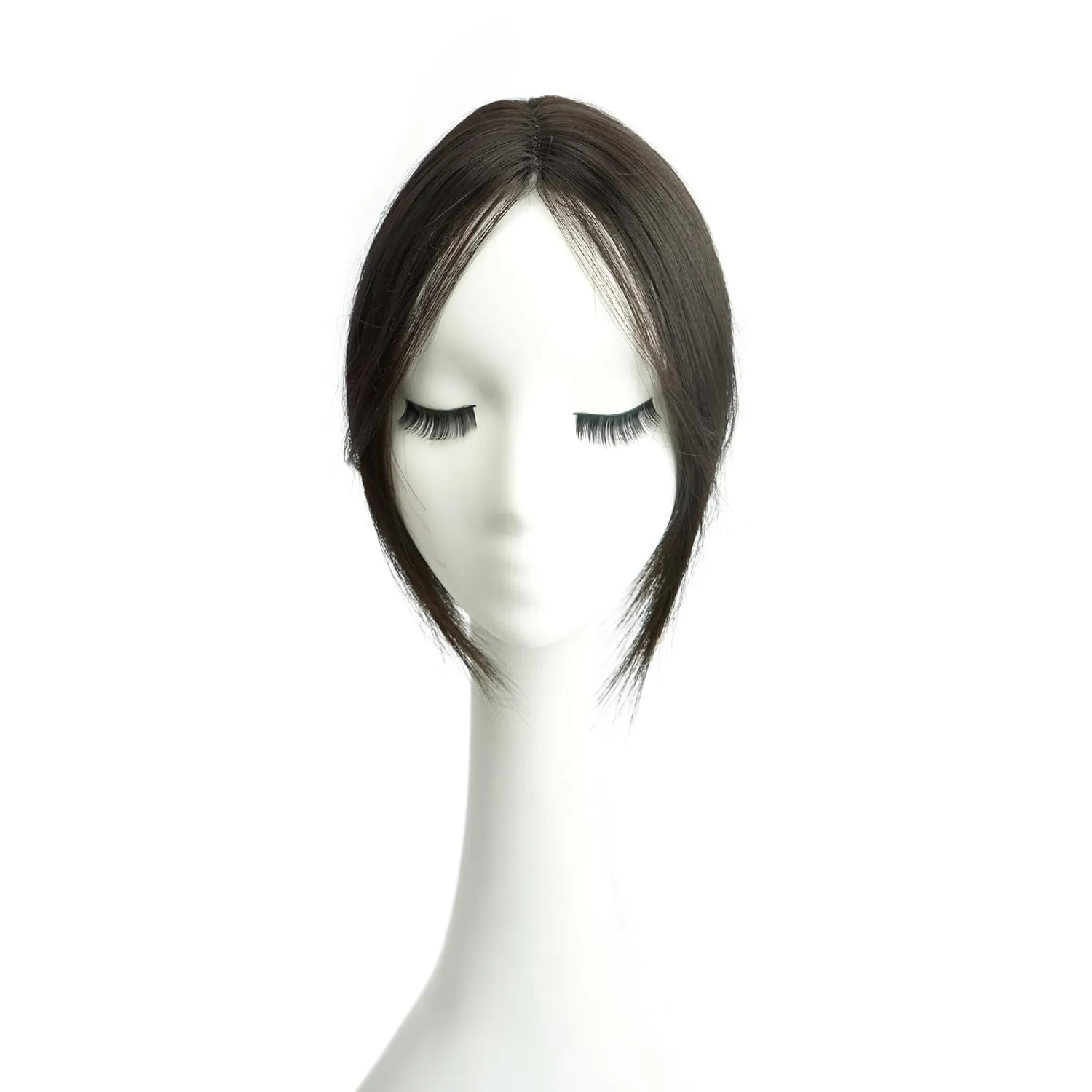 10" Clip in Bangs Hand-tied Base, 360° Clip In Hair Topper No Bangs Upgrade Handmade Hair Extensions (Brownish Black)