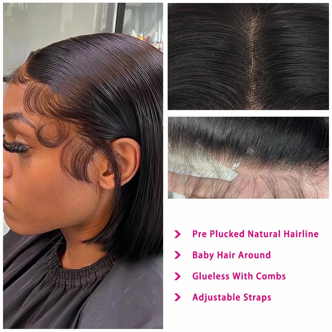 12 Inch Bob Wig Human Hair 13x4 Lace Front Wigs Human Hair Pre Plucked Straight HD Lace Front Wig Short Glueless Wigs Lace Frontal 180 Density Short Wigs for Black Women Bob Wig Natural Color