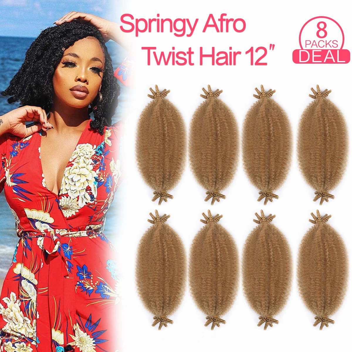 12 Inch Pre Separated Cuban Twist Hair 8Packs Spring Twist Hair for Butterfly Soft Synthetic Marley Twist Braiding Hair For Women (12 Inch,8Pack,#27)