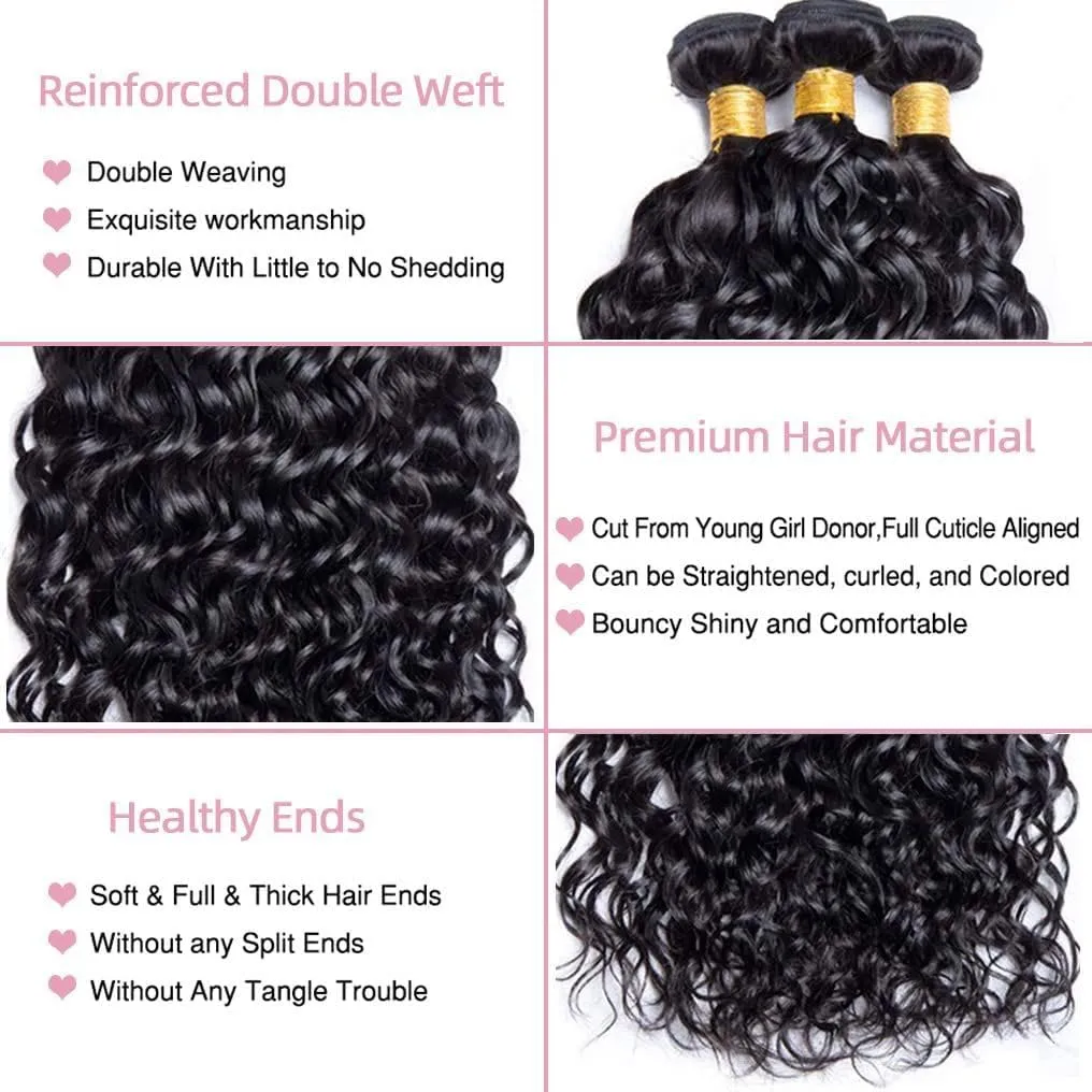 12A Water Wave Human Hair Bundle 16 Inch 1 Single Curly Bundle Human Hair 100% Unprocessed Virgin Weave Bundles Natural Black 100g