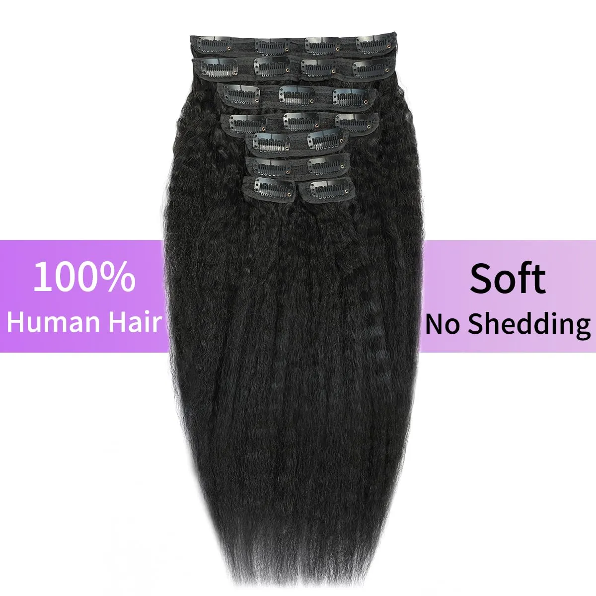 14 Inch Kinky Straight Clip in Hair Extensions Real Human Hair Yaki Straight Clip ins Seamless Remy Human Hair Clip in Extensions for Black Women Natural Black 8Pcs 100g 20 Clips