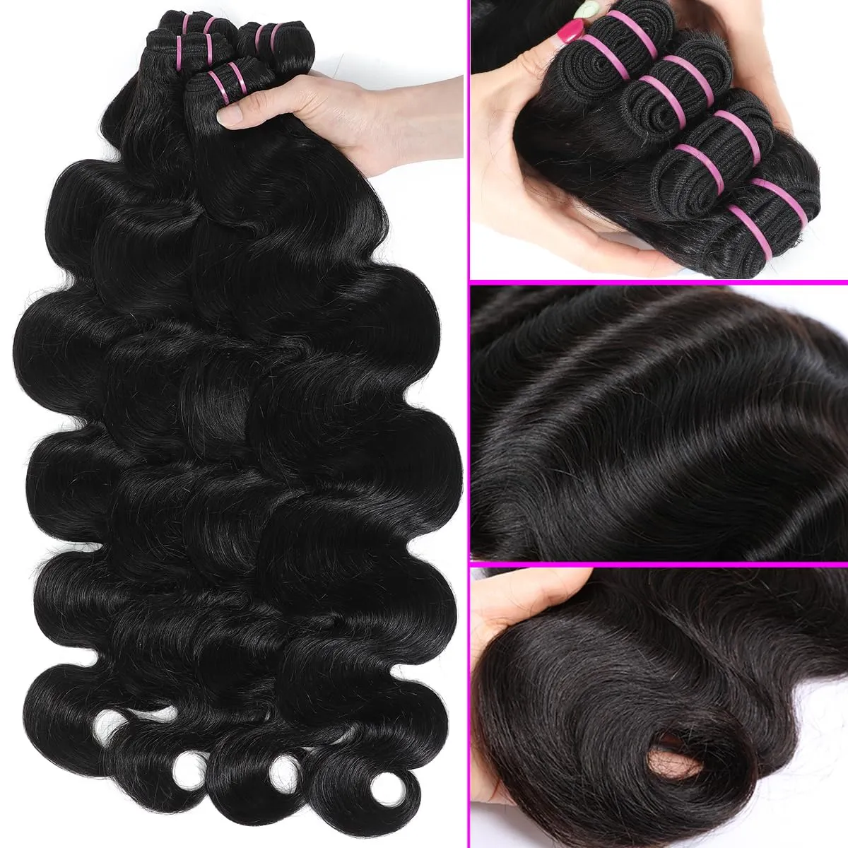 15A Raw Human Hair Bundles Body Wave Human Hair,Triple Lifespan Indian Virgin Hair,No Tangle Shedding,Multiple Washes Keep Texture Silky Soft (4 Bundles Natural Color, 14 16 18 20 Inch)