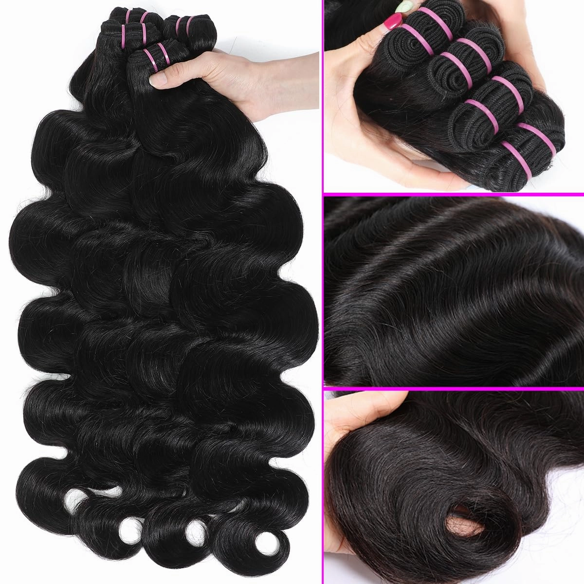 15A Raw Human Hair Bundles Body Wave Human Hair,Triple Lifespan Indian Virgin Hair,No Tangle Shedding,Multiple Washes Keep Texture Silky Soft (4 Bundles Natural Color, 16 18 20 22 Inch)