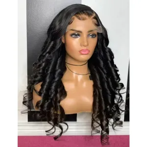 180 Density Jet Black Bouncy Egg Curly 13X6 HD Transparent Lace Front Human Hair Wig for Women HD Invisible Lace Frontal Natural Hairline Glueless Wig Preplucked with Baby Hair Bleached Knots