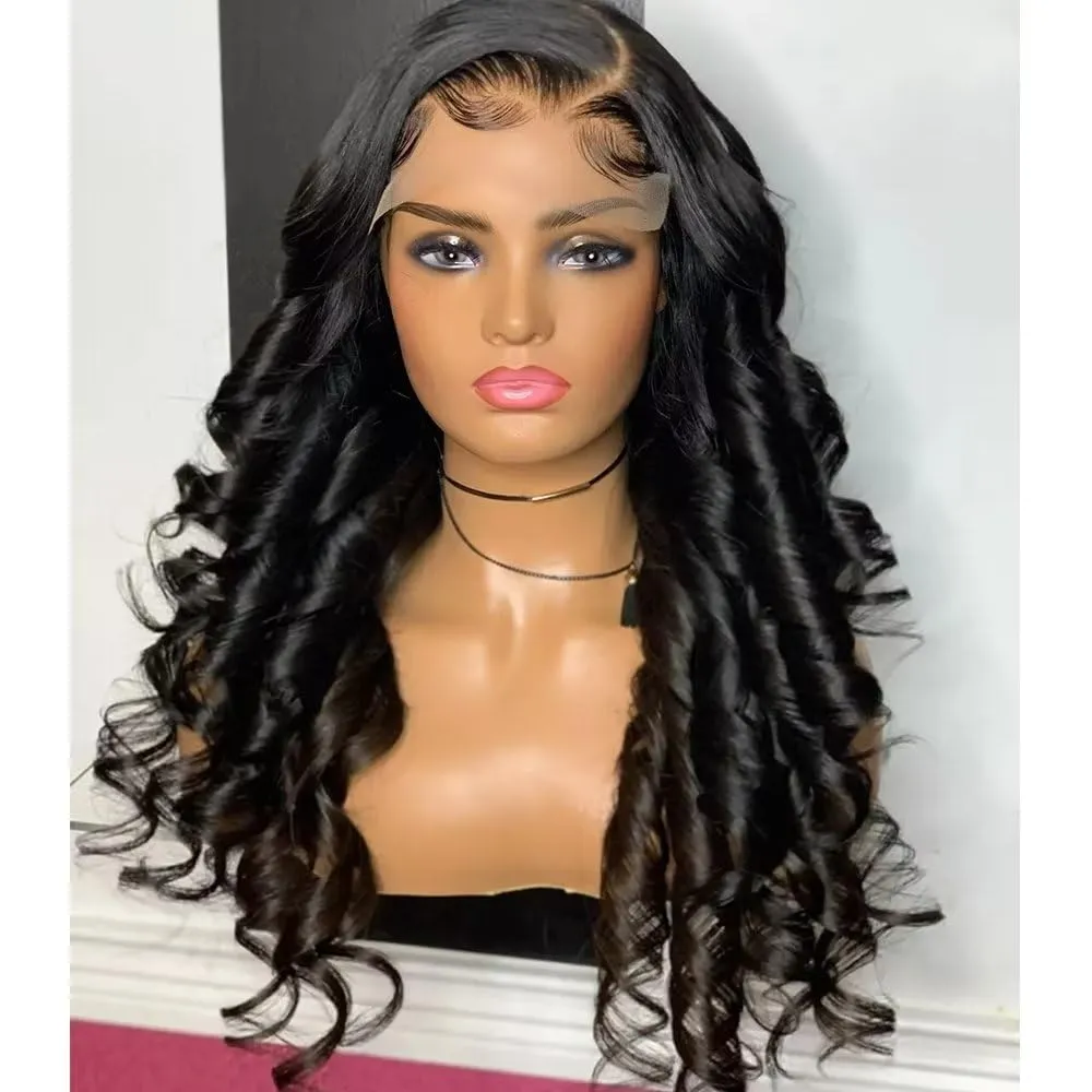 180 Density Jet Black Bouncy Egg Curly 13X6 HD Transparent Lace Front Human Hair Wig for Women HD Invisible Lace Frontal Natural Hairline Glueless Wig Preplucked with Baby Hair Bleached Knots
