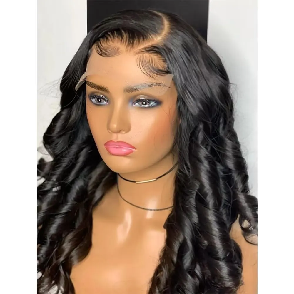 180 Density Jet Black Bouncy Egg Curly 13X6 HD Transparent Lace Front Human Hair Wig for Women HD Invisible Lace Frontal Natural Hairline Glueless Wig Preplucked with Baby Hair Bleached Knots