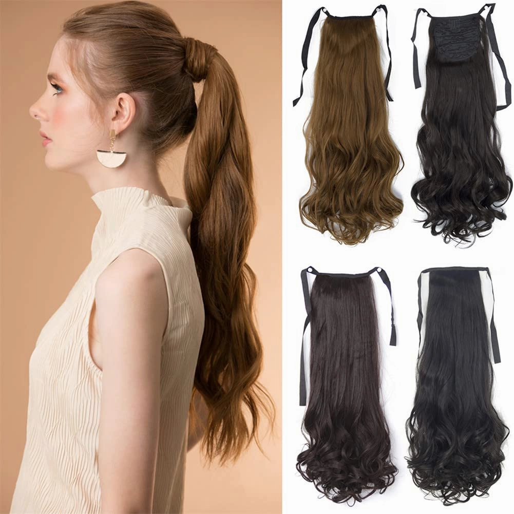 22 Inch Synthetic Ponytailtails Bandage Hair Piece Long Wavy Hair Extensions Heat Resistant Fiber Hairpieces 33 22IN