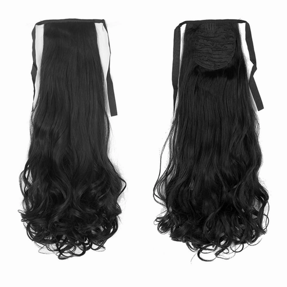 22 Inch Synthetic Ponytailtails Bandage Hair Piece Long Wavy Hair Extensions Heat Resistant Fiber Hairpieces 33 22IN
