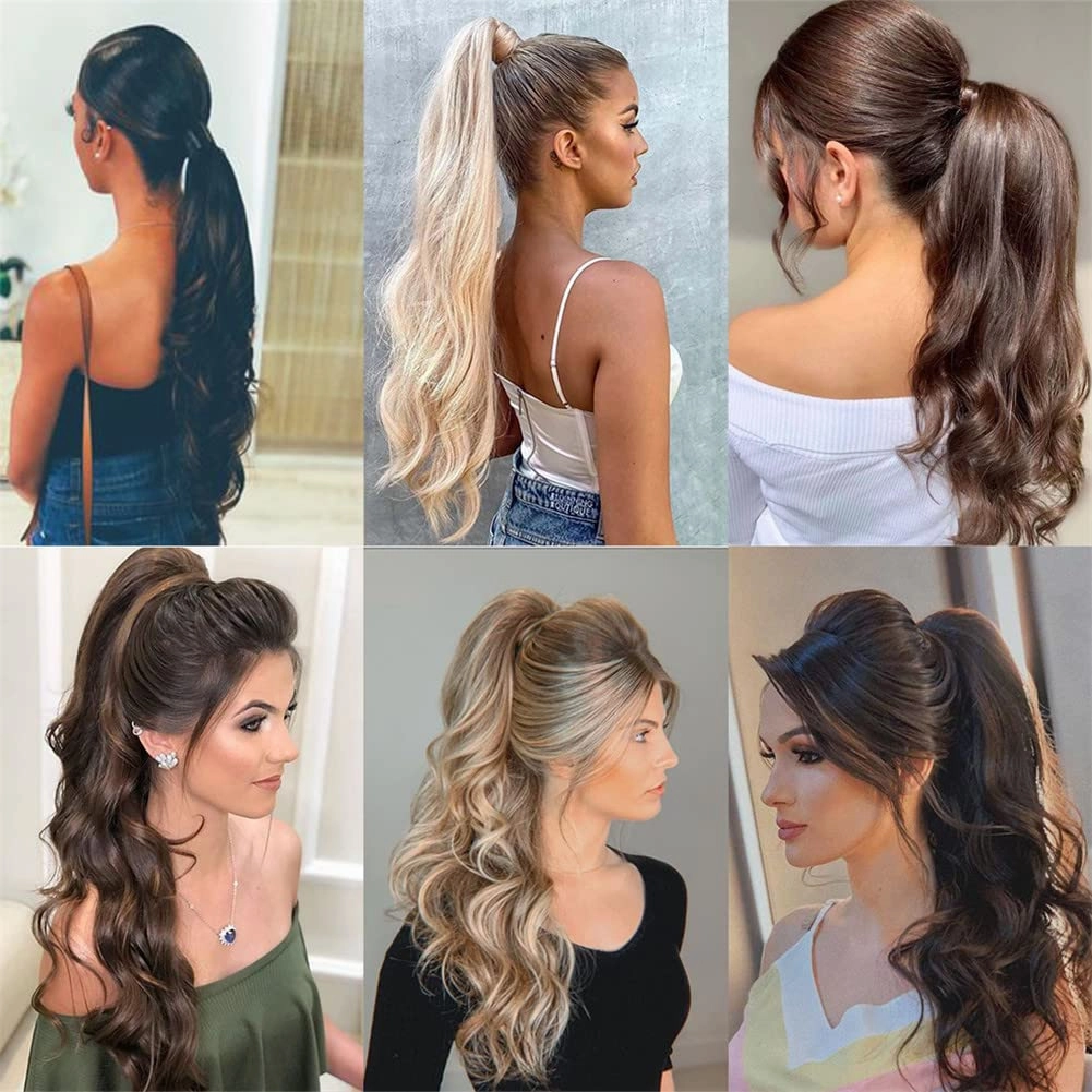 22 Inch Synthetic Ponytailtails Bandage Hair Piece Long Wavy Hair Extensions Heat Resistant Fiber Hairpieces 33 22IN