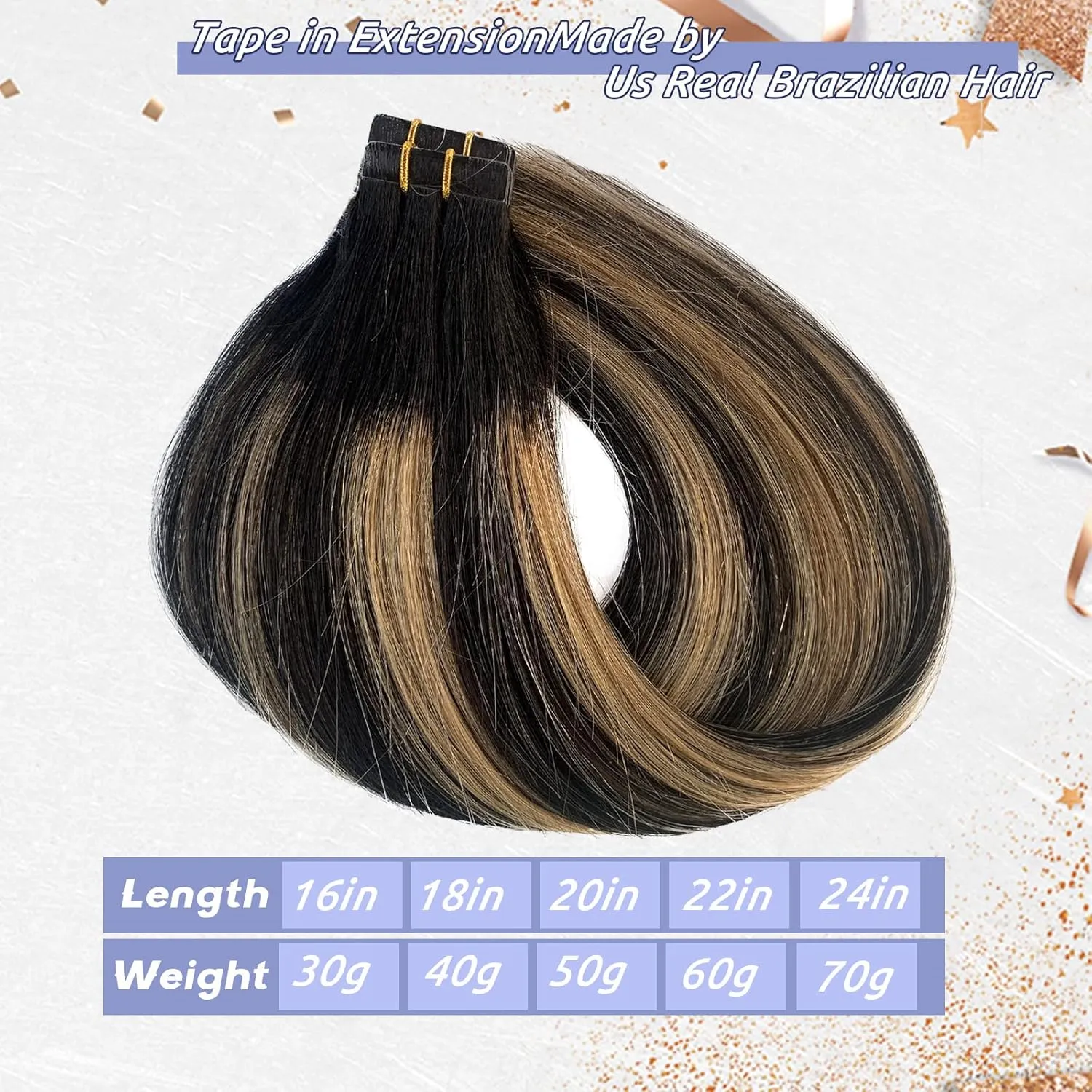 22Inch Ombre Human Hair Extensions Balayage Natural Black with Strawberry Brown 100% Remy Tape in Hair Extensions Seamless Soft Straight Tape in Hair Extensions 60g/20pcs(#1b27/1B)