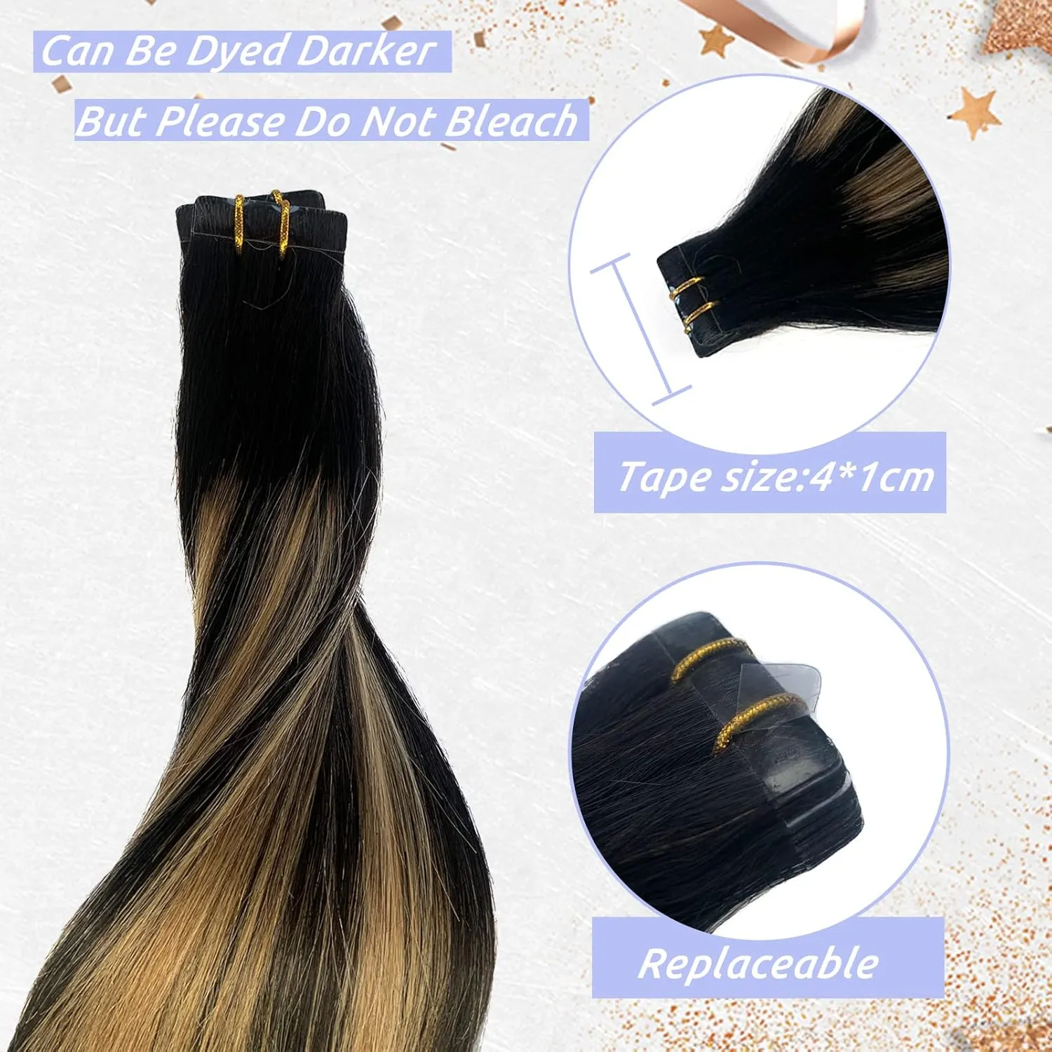 22Inch Ombre Human Hair Extensions Balayage Natural Black with Strawberry Brown 100% Remy Tape in Hair Extensions Seamless Soft Straight Tape in Hair Extensions 60g/20pcs(#1b27/1B)