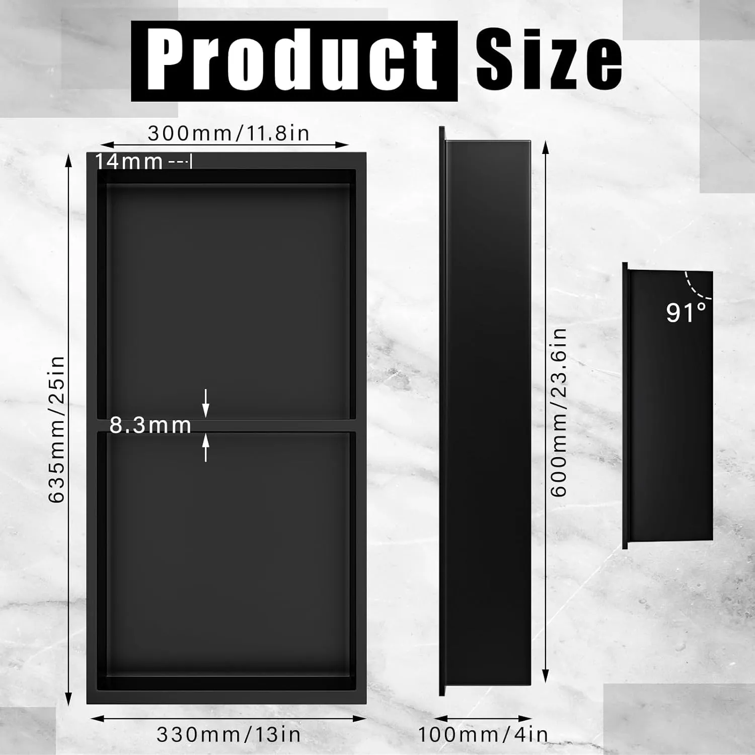 24 x 12 Inch LED Light Shower Niche Stainless Steel Niche No Tile Needed with Light Double Layer Recessed Wall Niche Insert Shower Niche Shower for Bathroom Storage(Black)