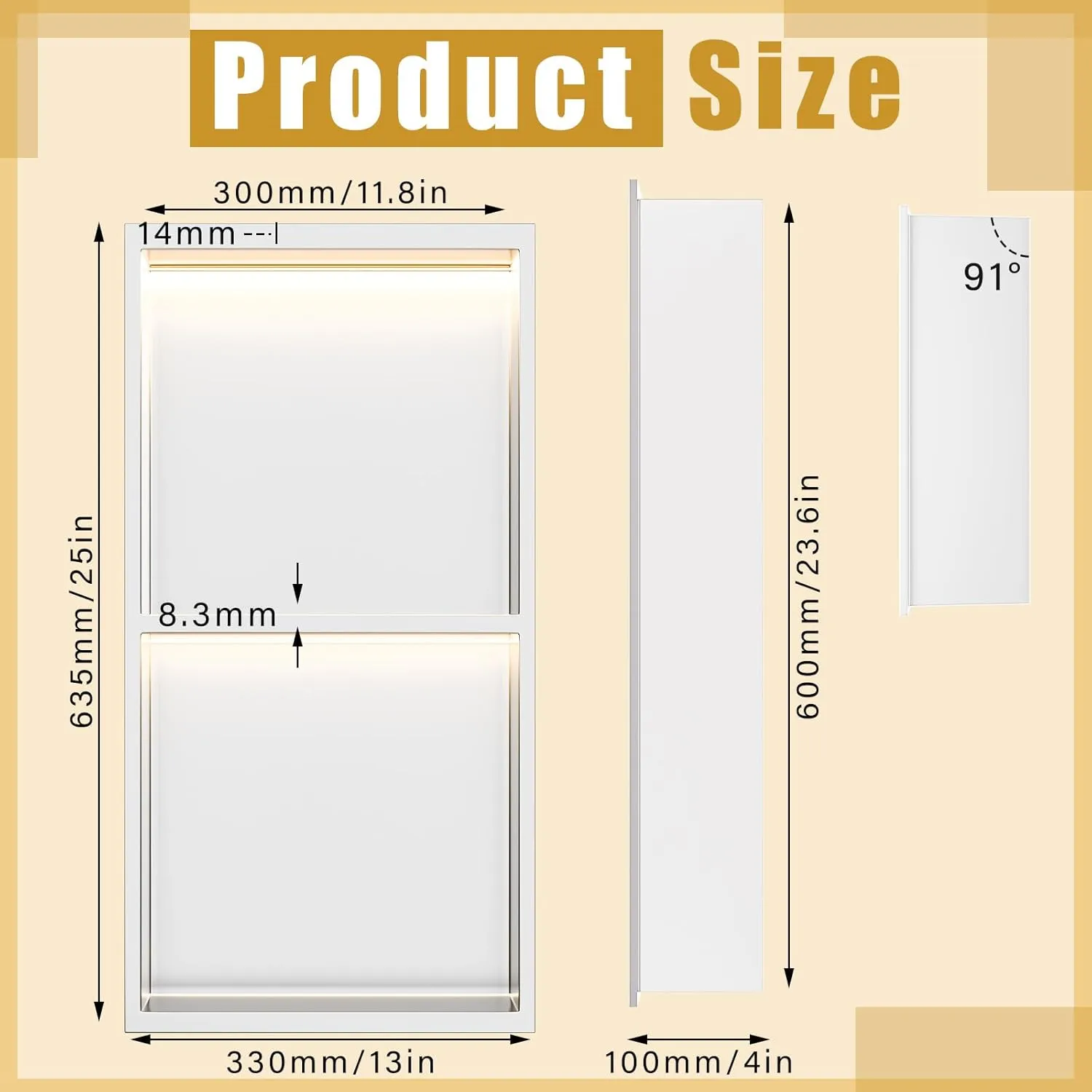 24 x 12 Inch LED Light Shower Niche Stainless Steel Niche No Tile Needed with Light Double Layer Recessed Wall Niche Insert Shower Niche Shower for Bathroom Storage(Silver)