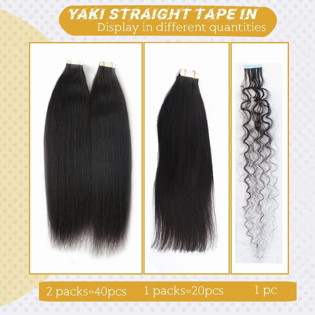 24 Inch Tape in Human Hair Extensions Yaki Straight Tape in Hair Extensions 100% Real Human Hair 20PCS Invisible PU Skin Weft Natural Black Yaki Straight Tape ins for Black Women 50grams