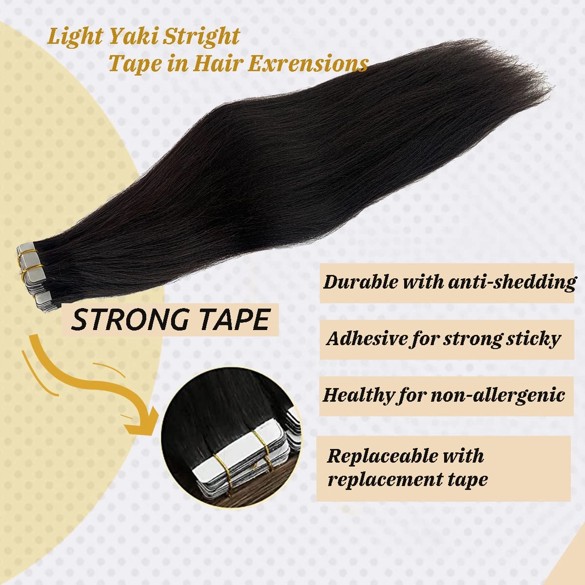 24 Inch Tape in Human Hair Extensions Yaki Straight Tape in Hair Extensions 100% Real Human Hair 20PCS Invisible PU Skin Weft Natural Black Yaki Straight Tape ins for Black Women 50grams