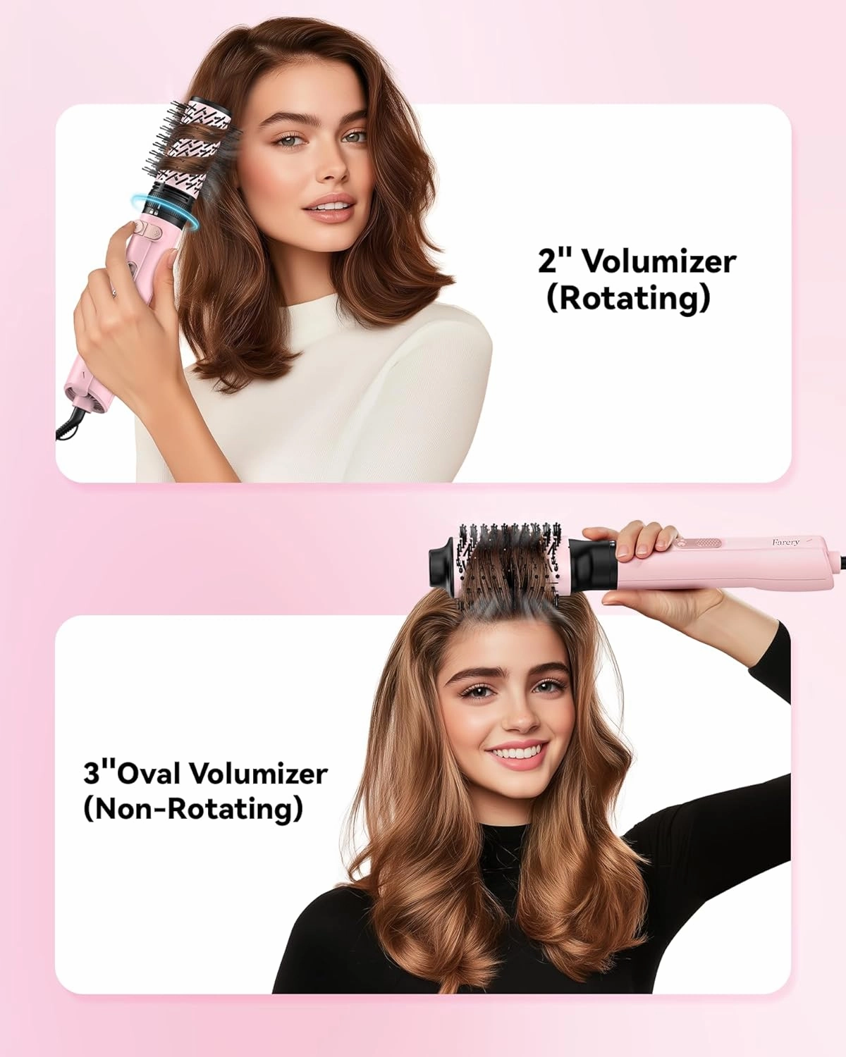 2-in-1 Blow Dryer Brush Set for Frizz-Free Blowout | 2-inch Rotating Hair Dryer Brush & 3-inch Hot Air Brush with Oval Barrel | 1000W for Fast Drying, Straightening, Volumizing & Smoothing