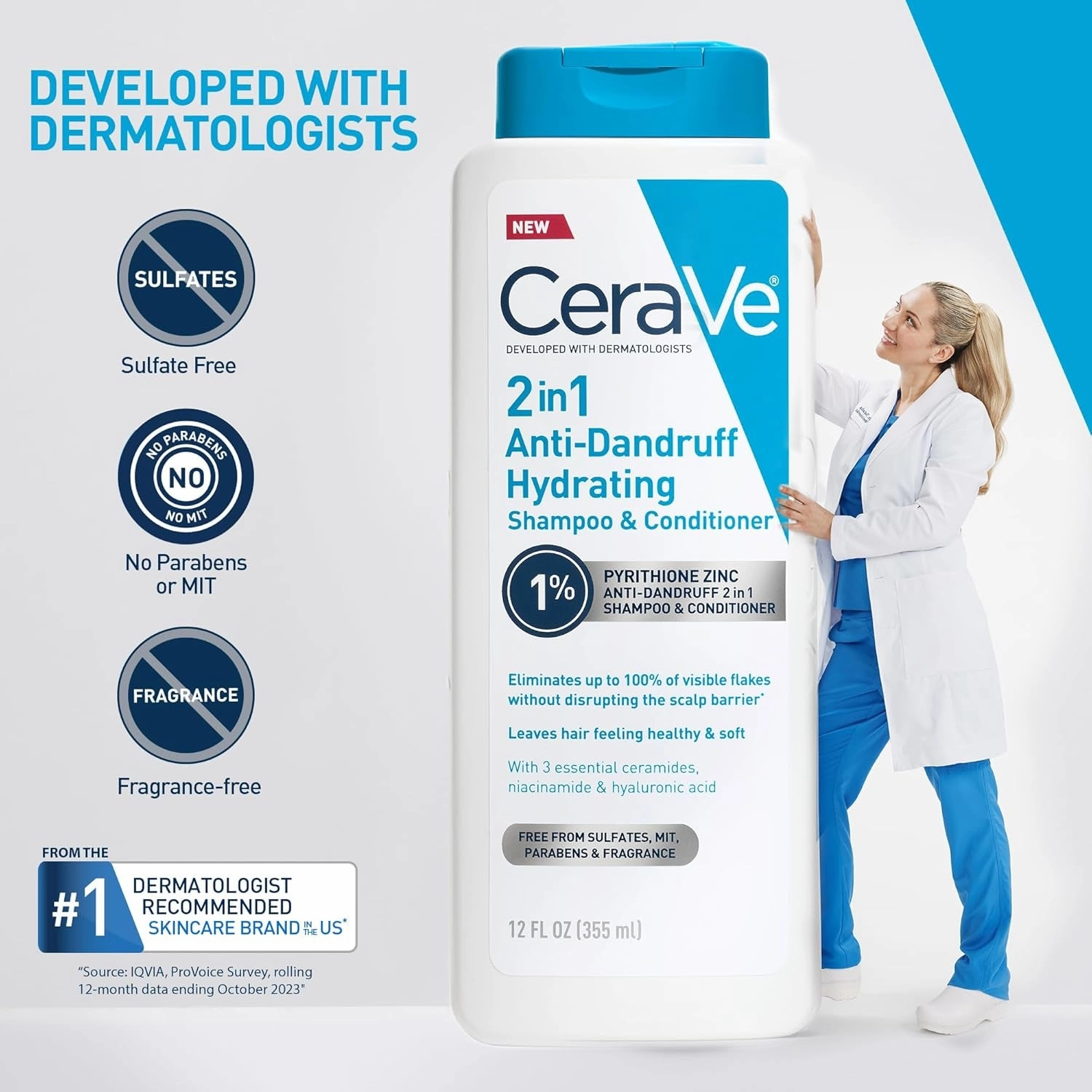 2 in 1 Hydrating anti Dandruff Shampoo and Conditioner, 1% Pyrithione Zinc Dandruff Treatment, Color Safe & Sulfate Free Shampoo and Conditioner, Helps Eliminate Dandruff & Relieve Itchy Scalp