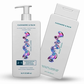 2 in 1 Shampoo & Conditioner And Body Wash - Cashmere & Rain - Silicone-Free - Contain Naturally Derived Ingredients | All Hair - Sulfate and Paraben Free - Full & Thick - 16.5 FLOz - Pack Of 02