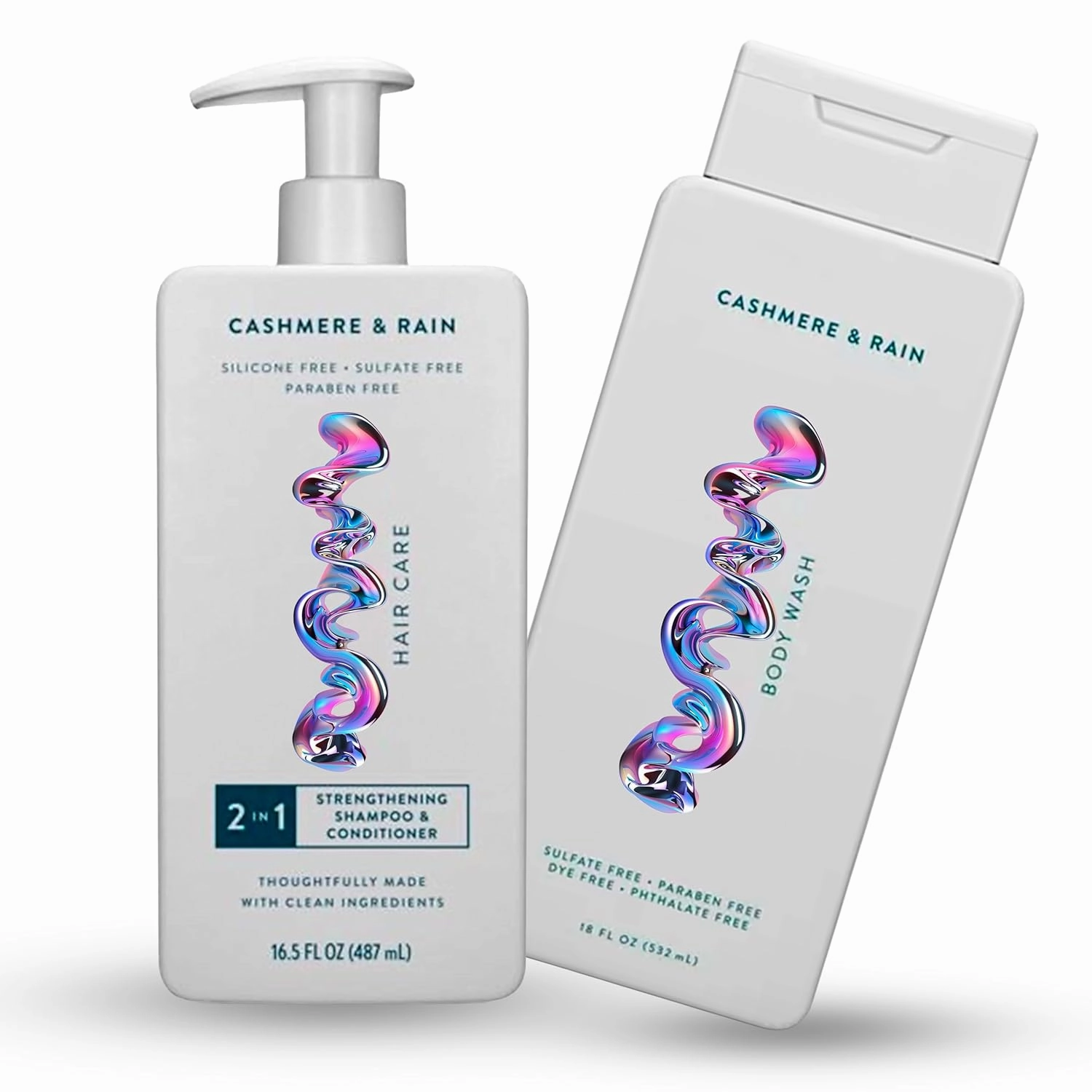 2 in 1 Shampoo & Conditioner And Body Wash - Cashmere & Rain - Silicone-Free - Contain Naturally Derived Ingredients | All Hair - Sulfate and Paraben Free - Full & Thick - 16.5 FLOz - Pack Of 02