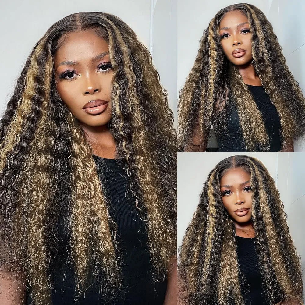 30 Inch Ombre Lace Front Wig Human Hair Deep Wave Highlight Honey Blonde 13x6 Transparent Lace Front Wigs For Women 180% Density Colored 1B/30 Balayage Wigs Human Hair
