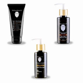 3 in 1 Activated Charcoa.l Kit (Charcoa.l Peel Off Mask   Charcoa.l Face Wash   Charcoa.l Shampoo) For Blackheads Removal, Dirt Removal, Skin Brightening & Shining Hair