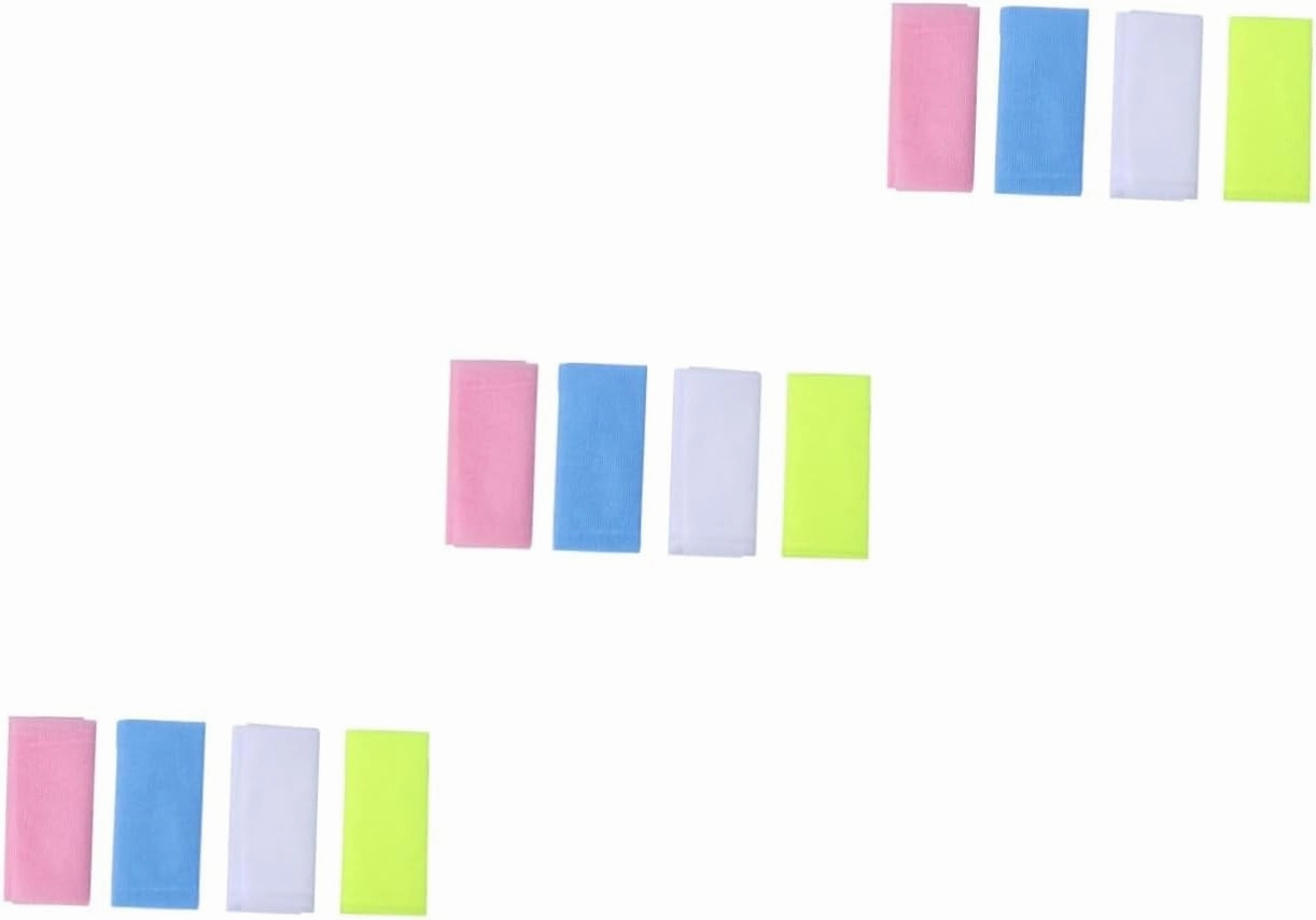 3sets Body Scrub Bath Towel Long Nylon Exfoliating Cloth Yellow/White/Blue/Pink for Men Women 4pcs*3