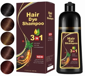 500ML Permanent Dark Brown Hair Color Shampoo - Organic Natural Plant Essence for Fast Gray and White Hair Coverage, 3-in-1 Coloring, Herbal Formula for Women and Men, 17 Fl Oz (DARK BROWN)