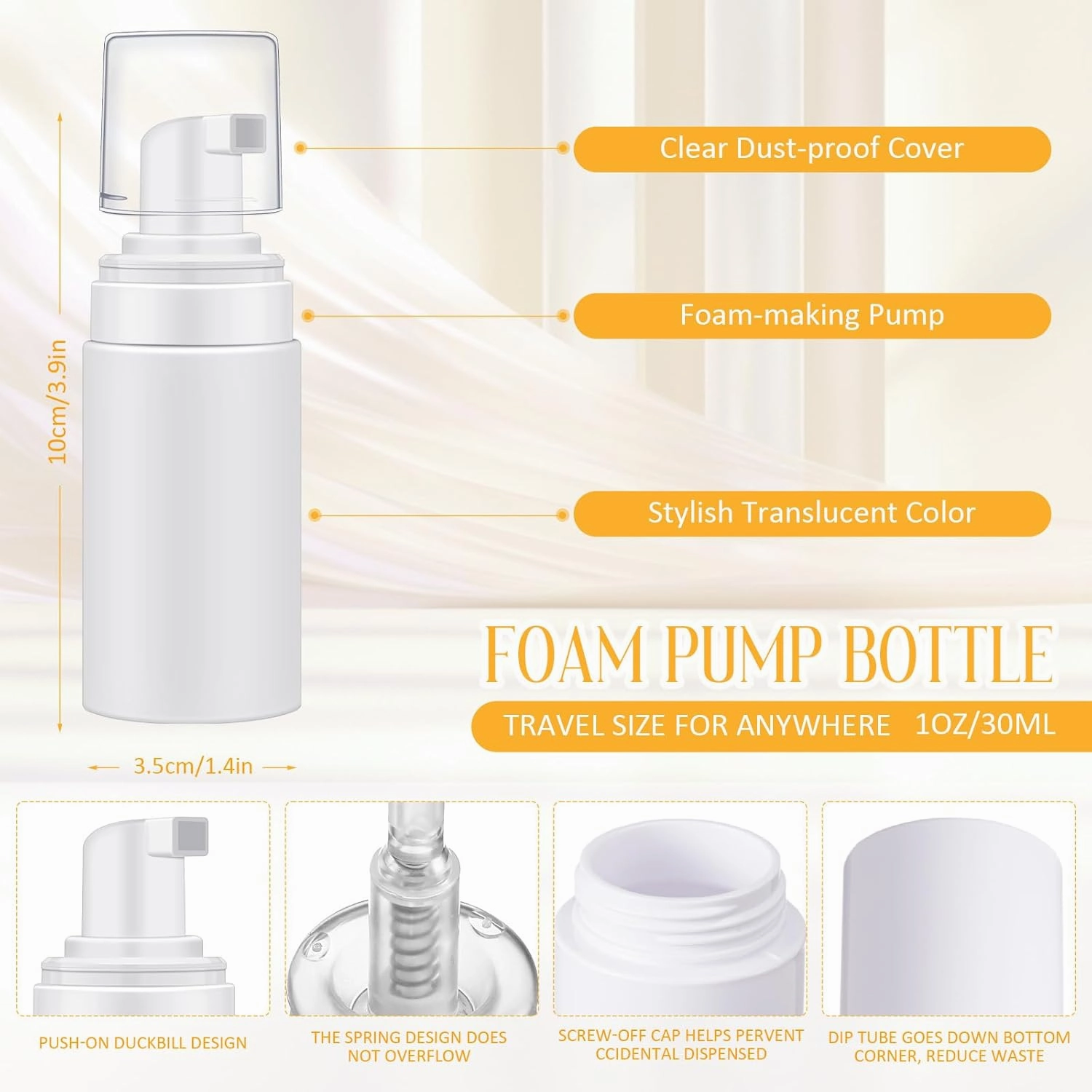 50pcs Foam Pump Bottles 1oz/30ml Plastic Mini Empty Dispenser DIY Travel Face Cleanser Mousse Soap Foam Bottle Refillable Hand Soap Eyelash Shampoo Cosmetics Portable Travel Pack(White)