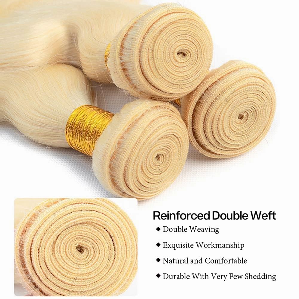 613 Human Hair Bundles Body Wave Blonde Bundles 100% Unprocessed 12A Grade Brazilian Virgin Human Hair 613 Hair Extensions for Women 22 Inch