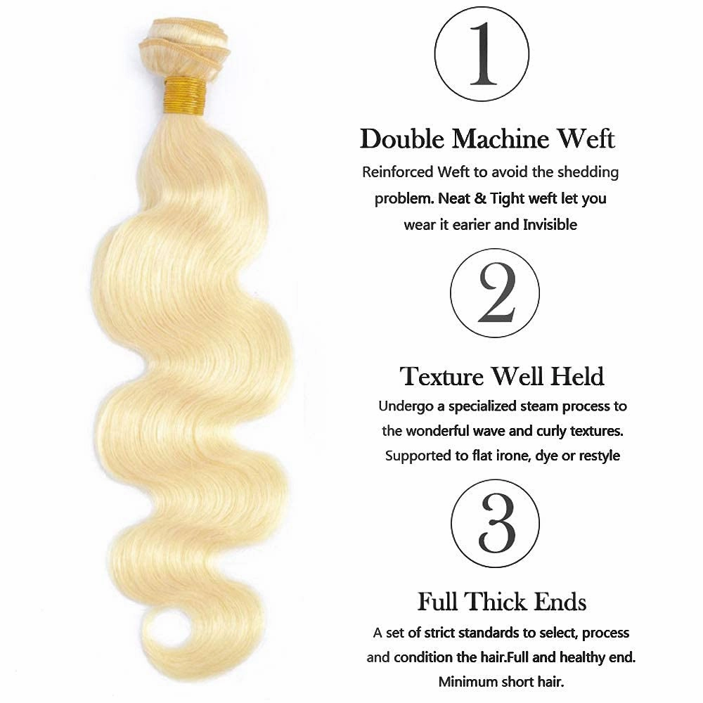 613 Human Hair Bundles Body Wave Blonde Bundles 100% Unprocessed 12A Grade Brazilian Virgin Human Hair 613 Hair Extensions for Women 22 Inch