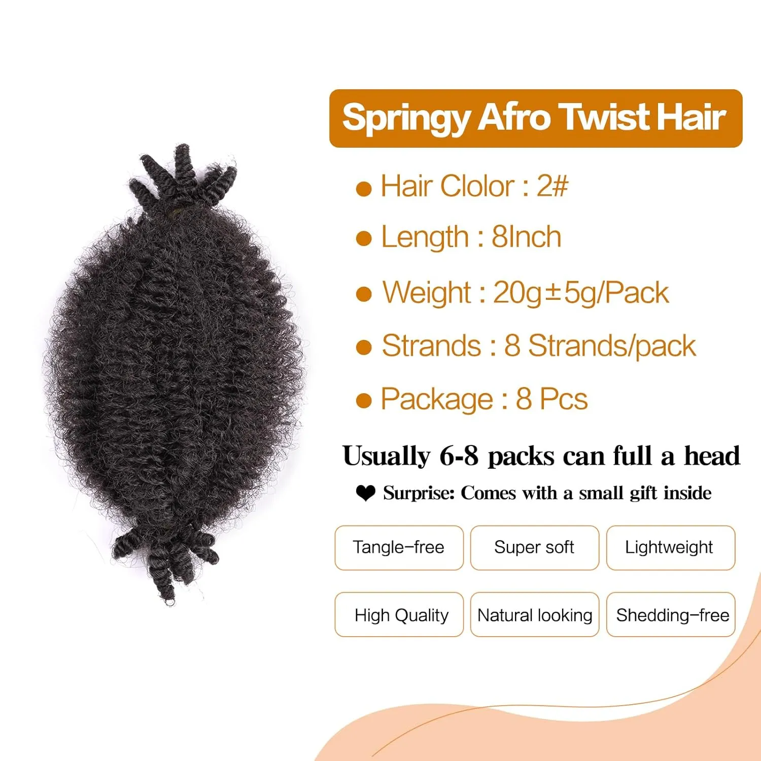8 Inch Springy Afro Twist Hair 8 Packs Marley Twist Braiding Hair For Mini Twist Synthetic Soft Locs Afro Kinky Curly Braiding Hair Extensions Cuban Twist Hair(8 Inch,8Pack,2#)