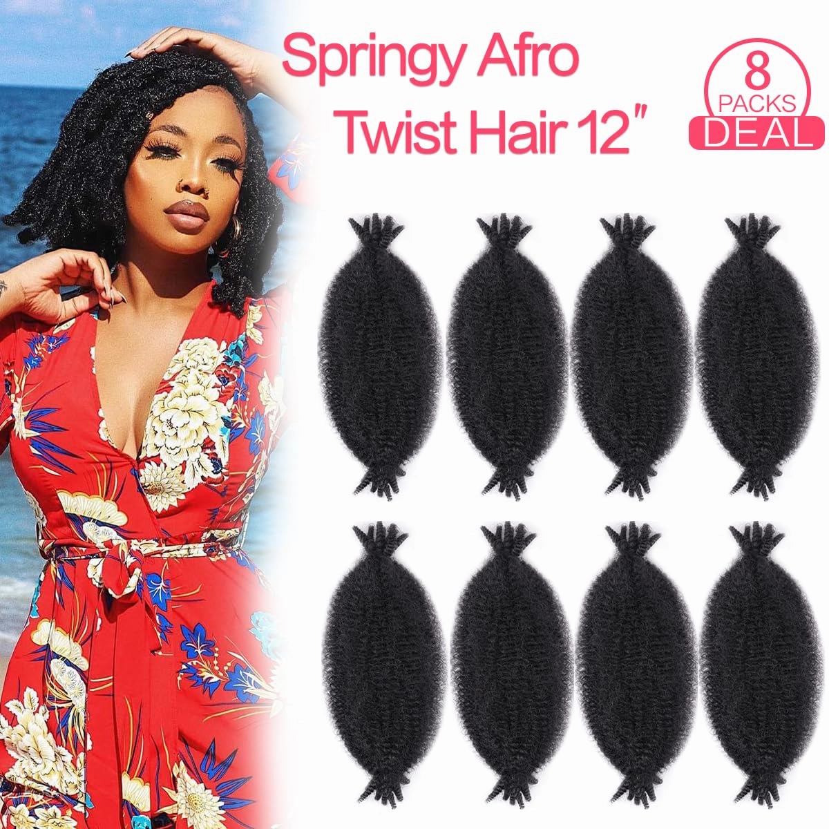 8 Packs Pre Separated Spring Twist Hair 12 Inch Short Spring Twist Hair Soft Locs Natural Black Marley Twist Braiding Hair Synthetic Hair Extensions(12 Inch,8Pack,#1B)
