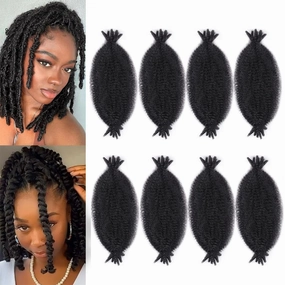 8 Packs Pre Separated Spring Twist Hair 12 Inch Short Spring Twist Hair Soft Locs Natural Black Marley Twist Braiding Hair Synthetic Hair Extensions(12 Inch,8Pack,#1B)