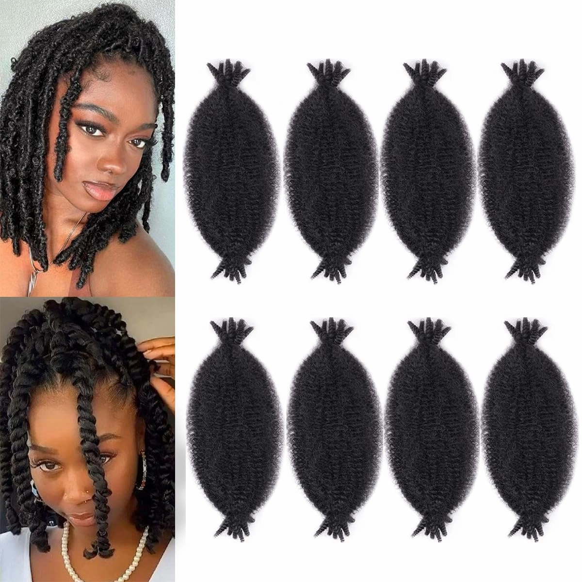 8 Packs Pre Separated Spring Twist Hair 12 Inch Short Spring Twist Hair Soft Locs Natural Black Marley Twist Braiding Hair Synthetic Hair Extensions(12 Inch,8Pack,#1B)