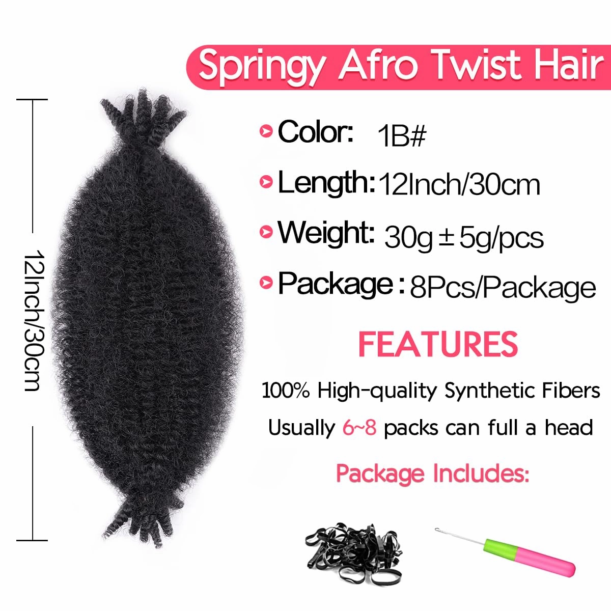 8 Packs Pre Separated Spring Twist Hair 12 Inch Short Spring Twist Hair Soft Locs Natural Black Marley Twist Braiding Hair Synthetic Hair Extensions(12 Inch,8Pack,#1B)