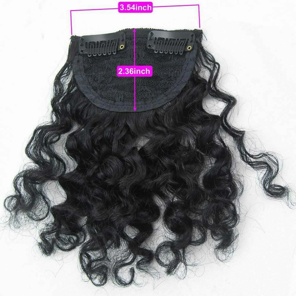 8" Clip on Jerry Curly Hair Bangs Extension 23g Afro Fluffy Clip in Topper 100% Human Hair Front Fringe Hair Pieces 14# Dark Golden Blonde