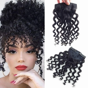 8" Clip on Jerry Curly Hair Bangs Extension 23g Afro Fluffy Clip in Topper 100% Human Hair Front Fringe Hair Pieces 14# Dark Golden Blonde