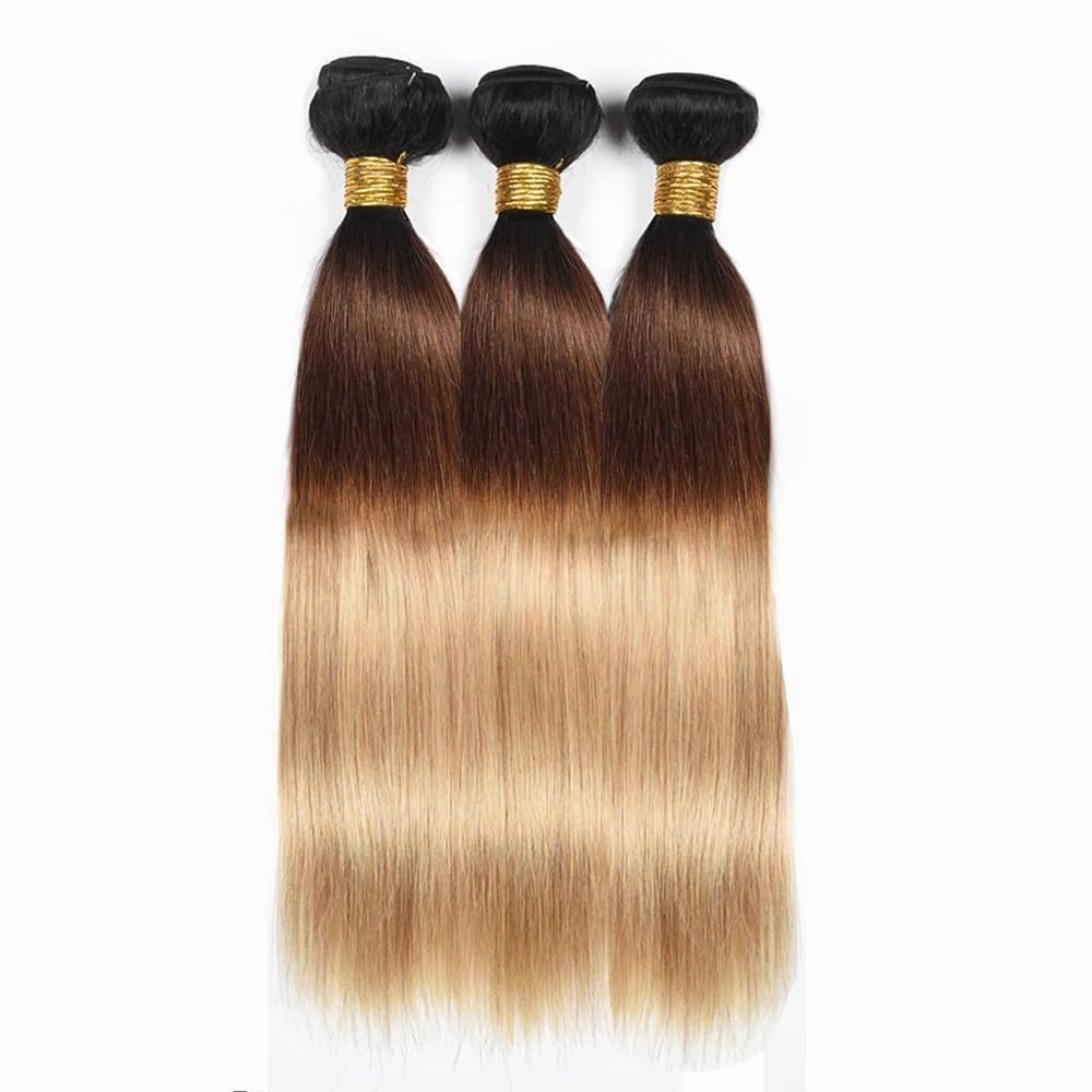 #27 Human Hair Bundles Honey Blonde Straight Human Hair 3 Bundles 10 10 10 inch Three Tone Black To Honey Blonde Bundles