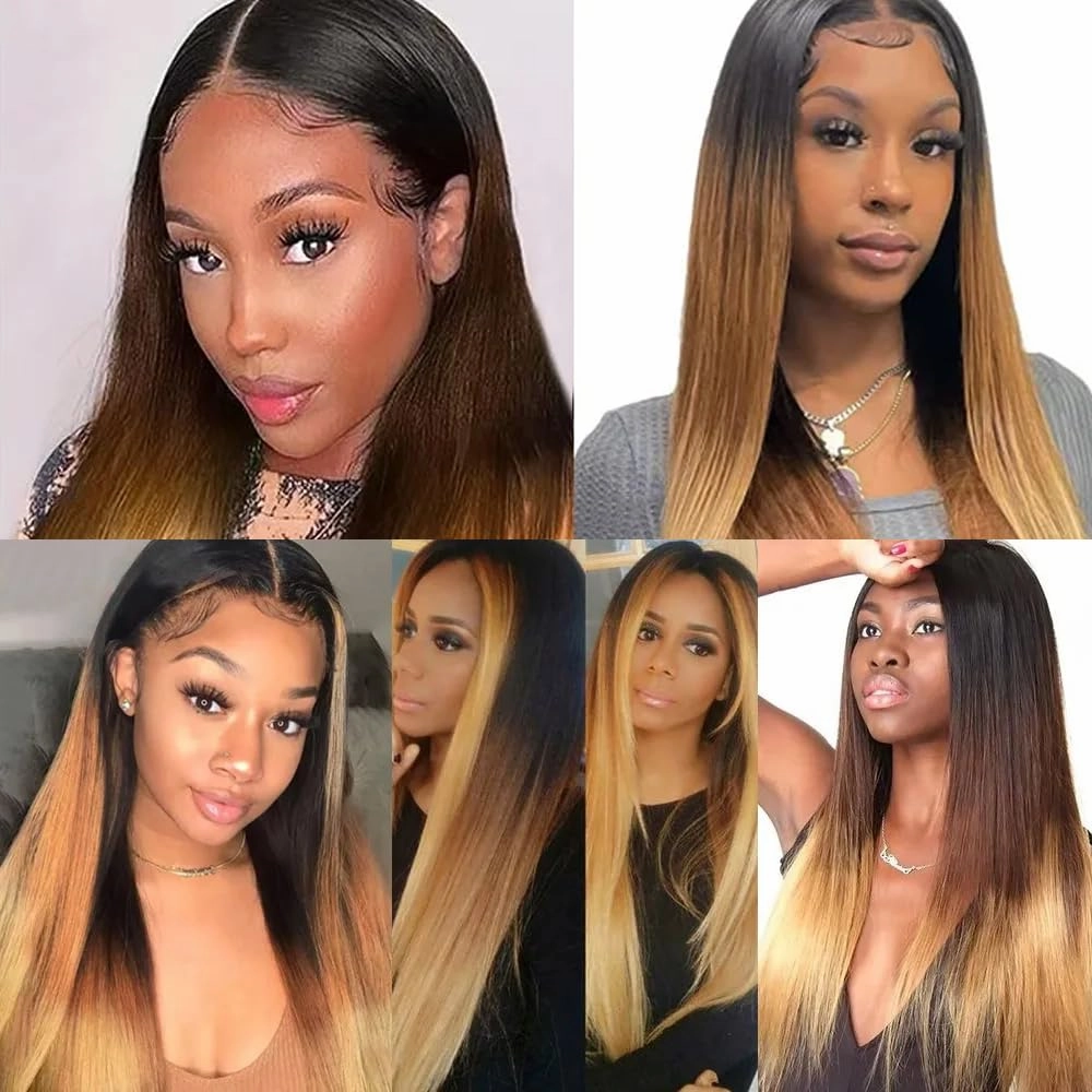 #27 Human Hair Bundles Honey Blonde Straight Human Hair 3 Bundles 10 10 10 inch Three Tone Black To Honey Blonde Bundles