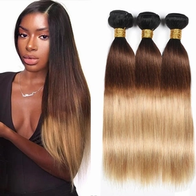 #27 Human Hair Bundles Honey Blonde Straight Human Hair 3 Bundles 10 10 10 inch Three Tone Black To Honey Blonde Bundles