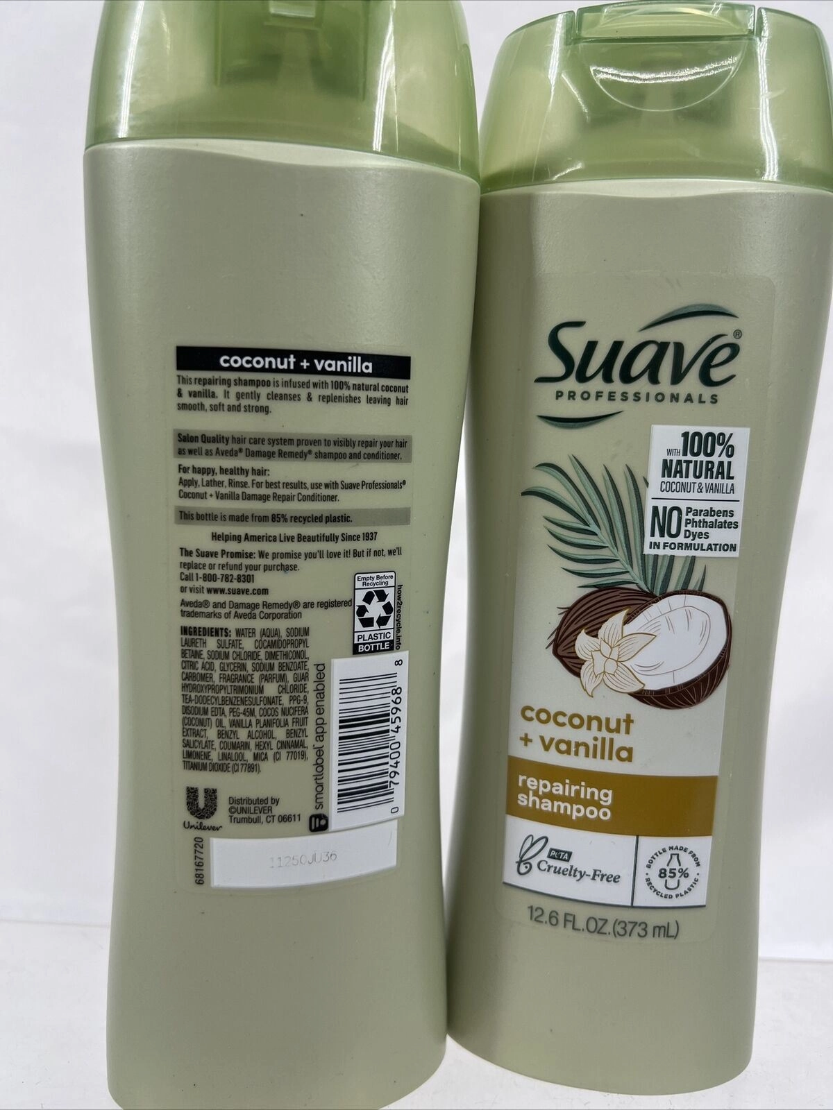 (2) Suave Professionals 100% Natural Coconut & Vanilla Repairing Shampoo 12.6 Oz