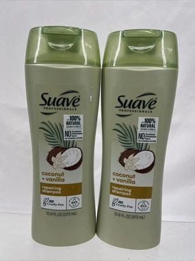 (2) Suave Professionals 100% Natural Coconut & Vanilla Repairing Shampoo 12.6 Oz