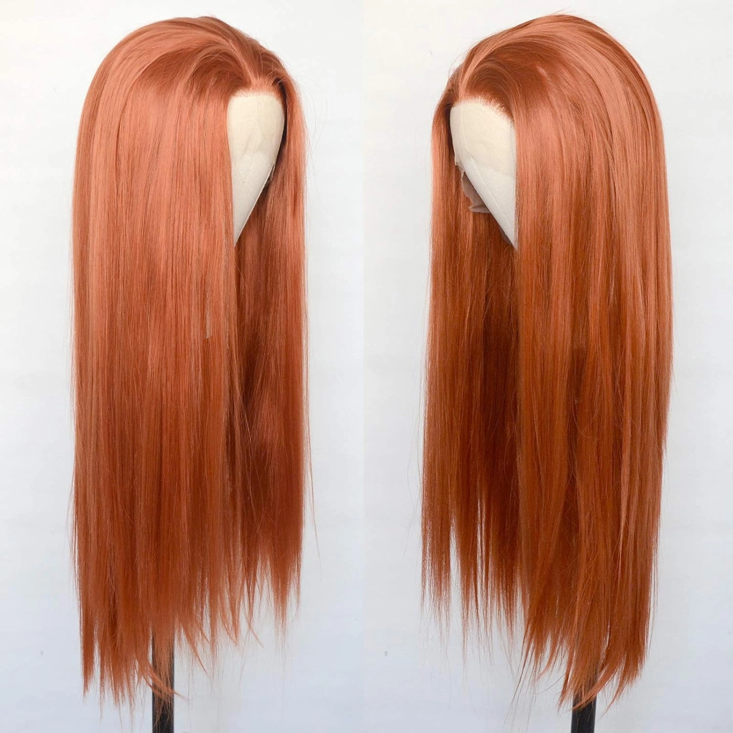 #360 Copper Red Synthetic Lace Front Wigs Long Straight Ginger Red Half Hand Tied Replacement Wigs Heat Resistant Fiber Hair for Cosplay Daily Wear 22inch