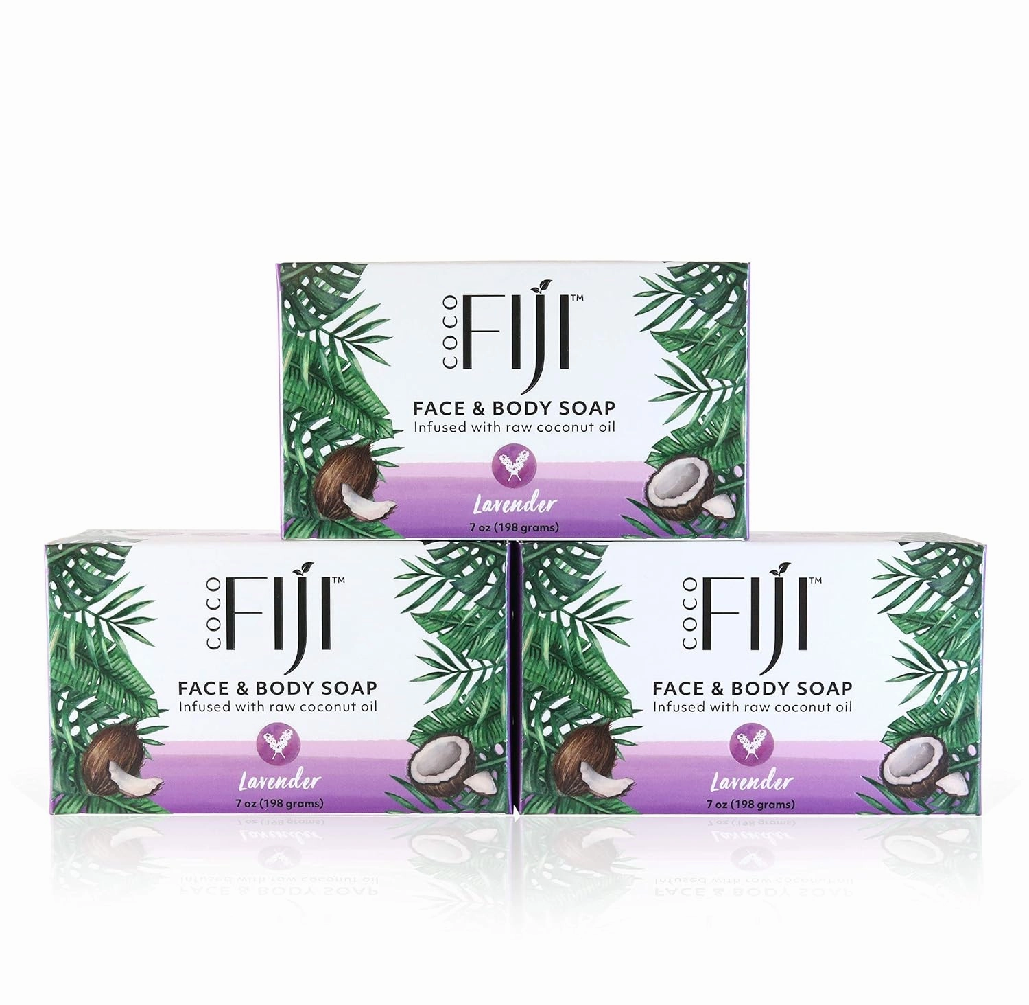 "Coco Fiji Soap Bar for Face and Body Infused With Organic Coconut Oil, Lavender Essential Oil, Natural Soap for Moisturizing & Pore Purifying Skin, 7 oz, Pack Of 3 "