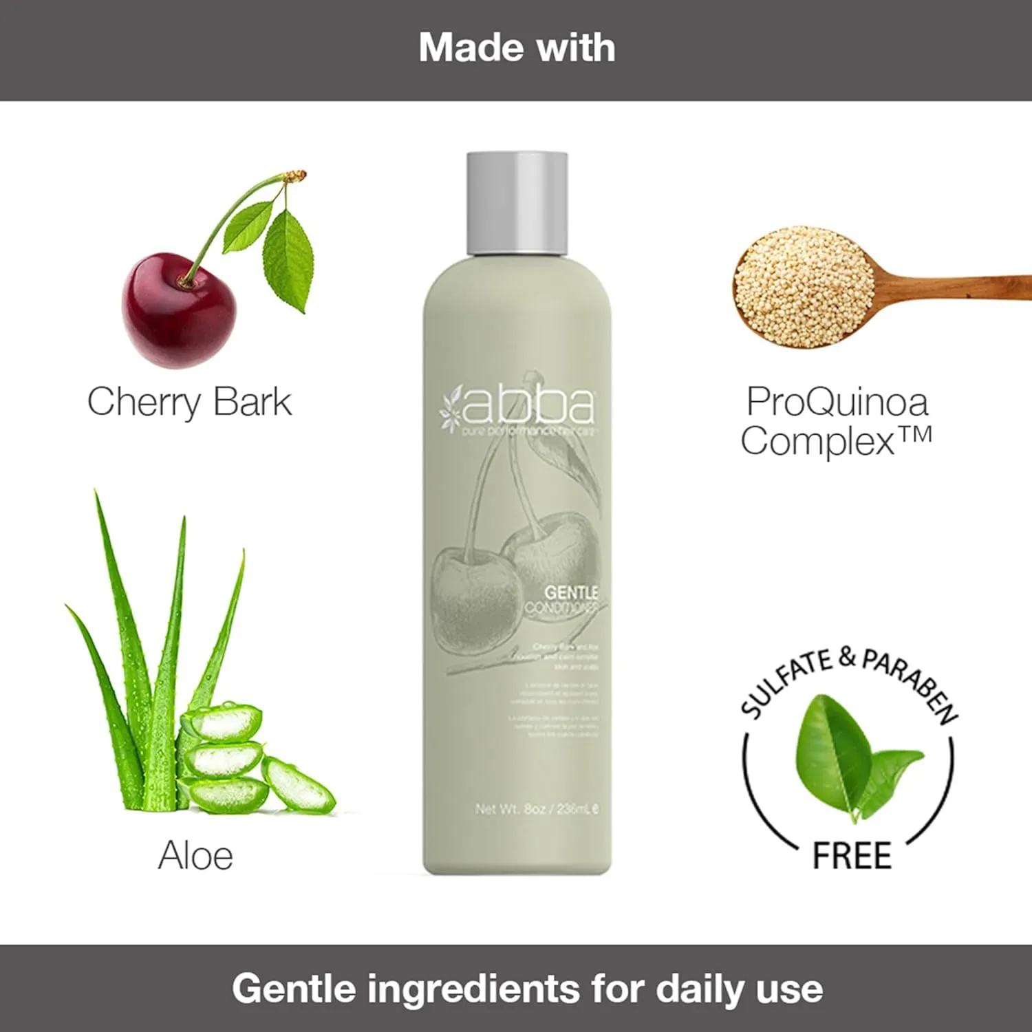 ABBA - Pure Gentle Shampoo & Conditioner Soothing & Nourishing Value Duo Set – Cherry Bark & Aloe, 32 fl oz Each