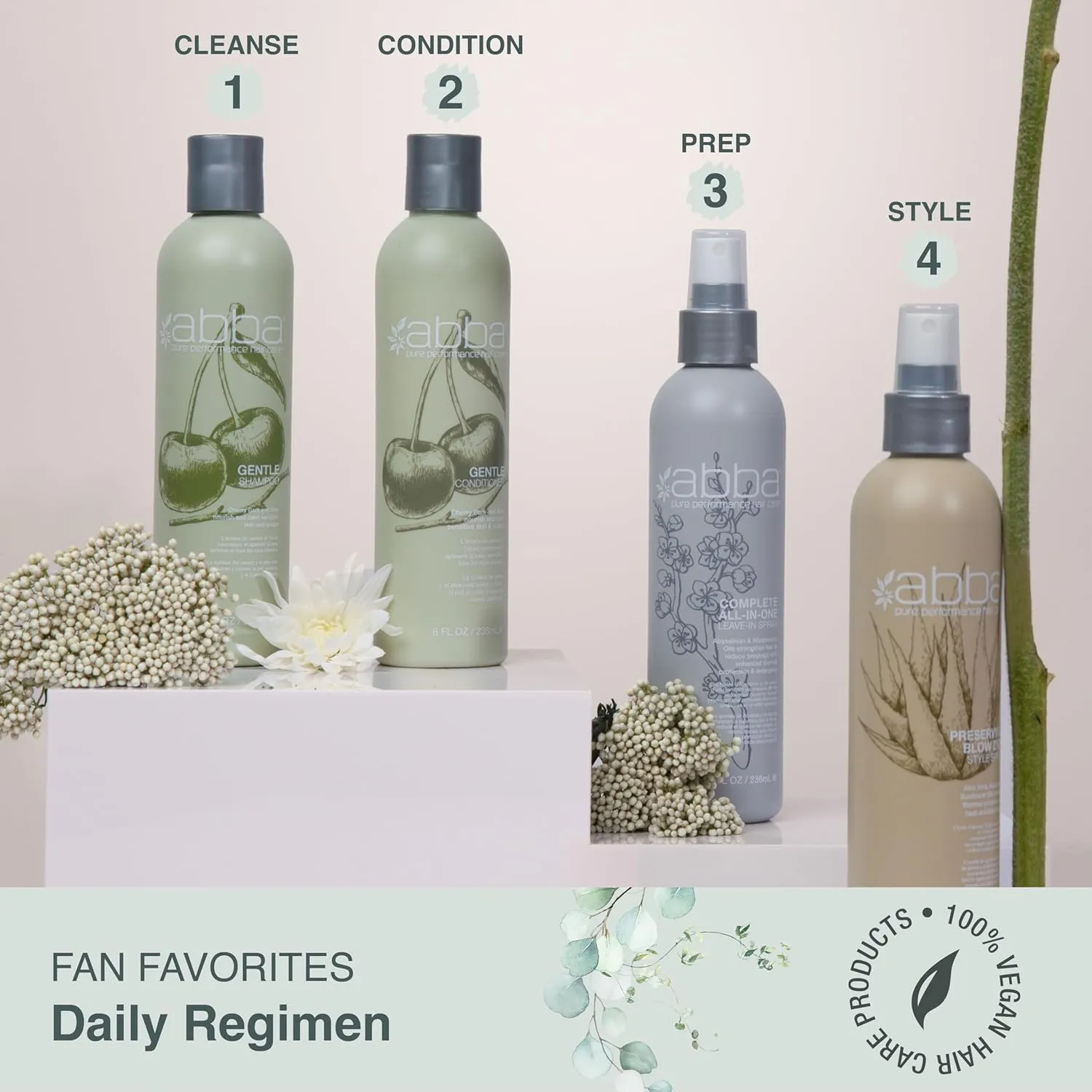 ABBA - Pure Gentle Shampoo & Conditioner Soothing & Nourishing Value Duo Set – Cherry Bark & Aloe, 32 fl oz Each